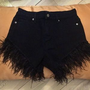 Feather fringe high waist shorts